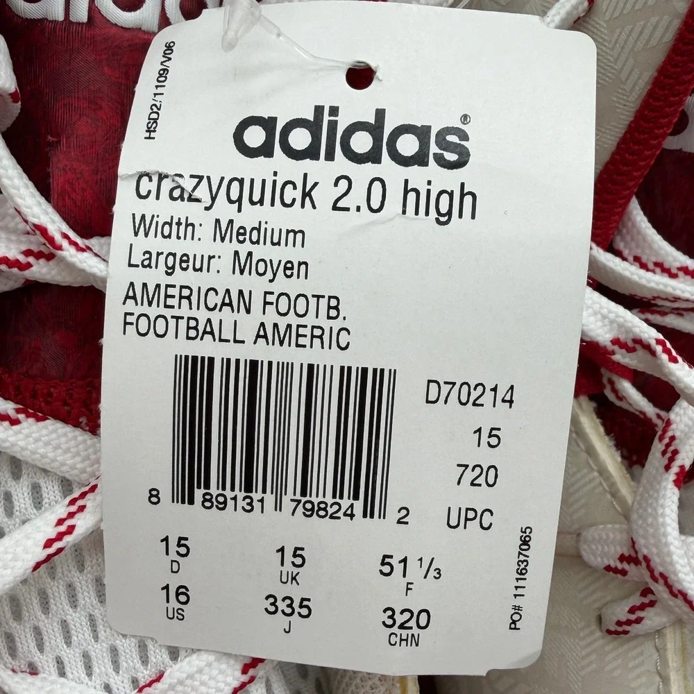 Adidas Crazyquick 2.0 High Size 16 Football Cleats Red White 0745